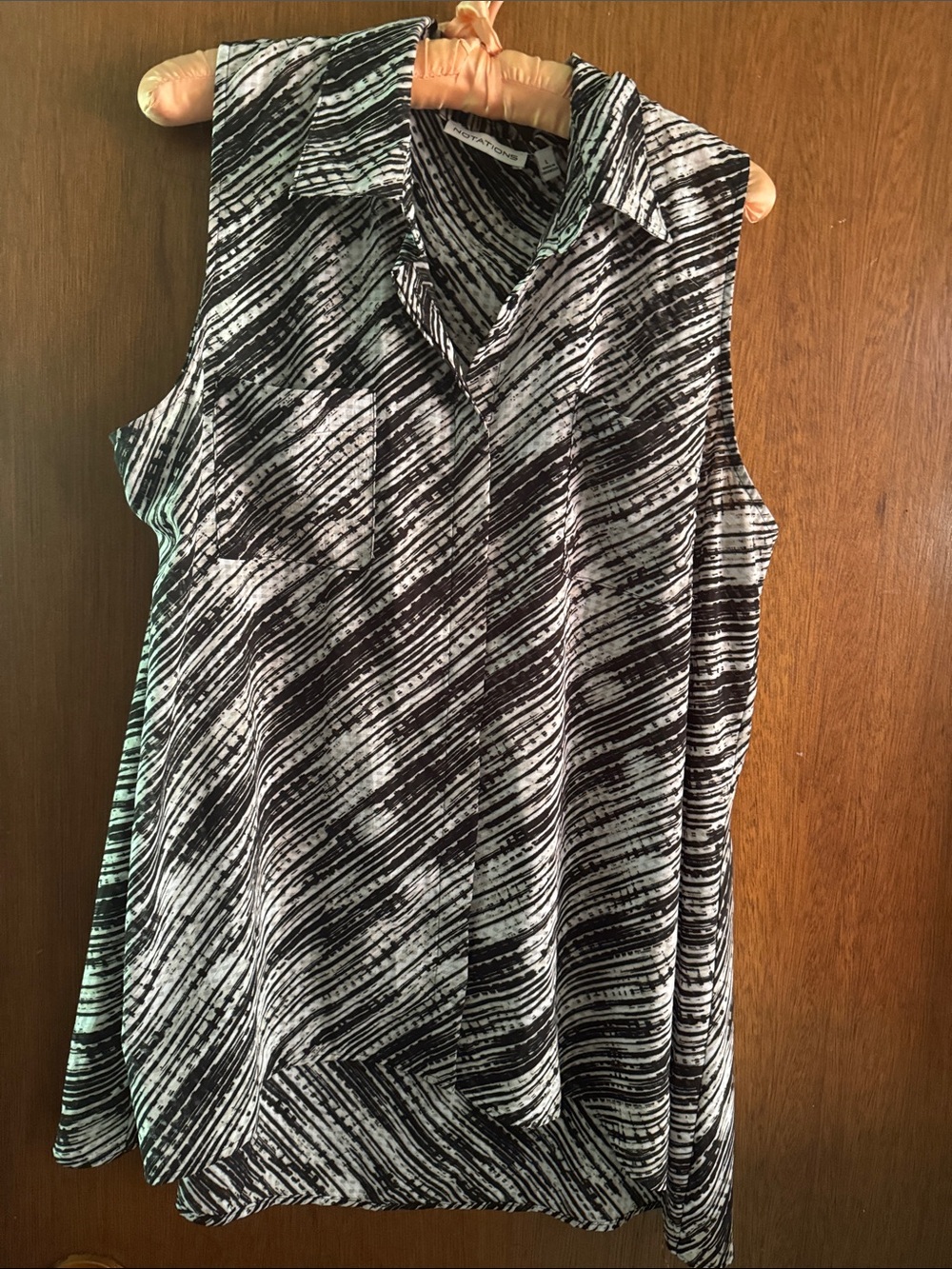 Notations Sleeveless V-Neck Tunic in Black and White Abstract Stripe